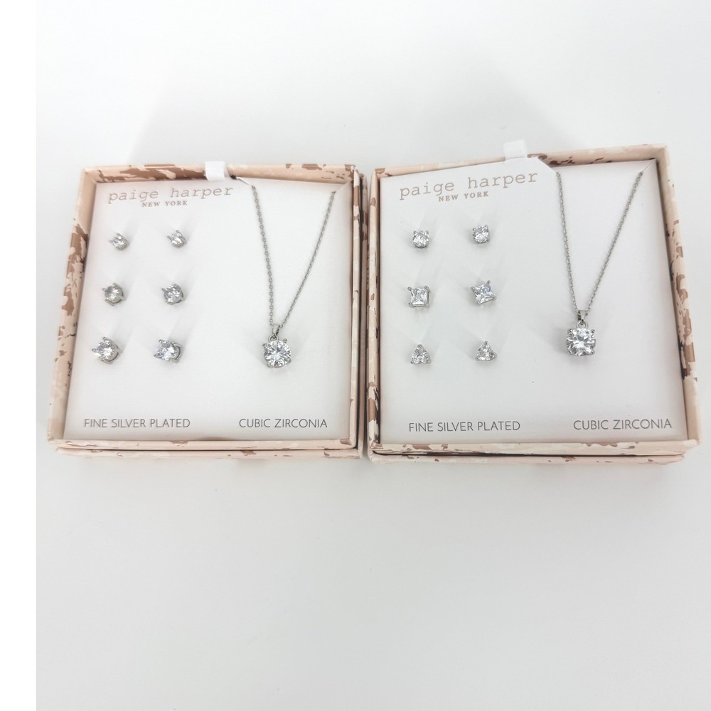 Paige Harper NY Fine Silver Plated Cubic Zirconia Necklace and 3 Earring Set (2)